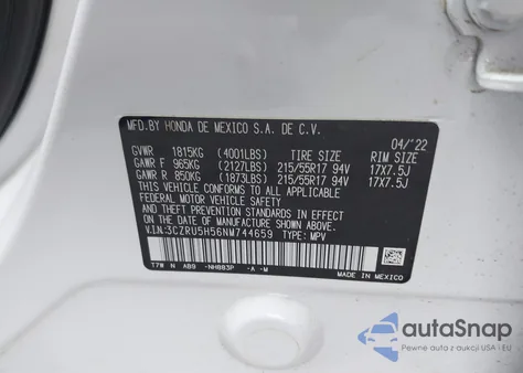 2022 Honda Hr-V 2Wd Ex from USA, damaged, VIN 3CZRU5H56NM744659